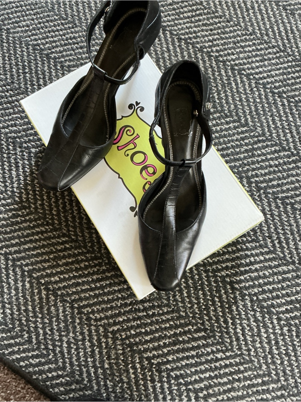 Classic Black Pointed-Toe Ankle-Strap Heels
